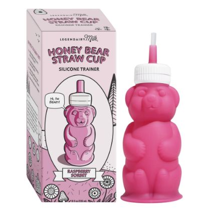 Picture of Legendairy Milk Honeybear Straw Cup Silicone for Babies (Pink), 8 oz. Dishwasher Safe Baby Trainer Cup, Food Grade Silicone, Ages 4+ Months