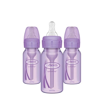 Picture of Dr. Brown’s Natural Flow® Anti-Colic Options+™ Narrow Baby Bottles 4 oz/120 mL, with Level 1 Slow Flow Nipple, 3 Pack, 0m+ Lavender