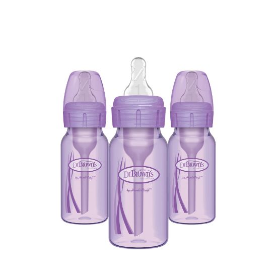 Picture of Dr. Brown’s Natural Flow® Anti-Colic Options+™ Narrow Baby Bottles 4 oz/120 mL, with Level 1 Slow Flow Nipple, 3 Pack, 0m+ Lavender