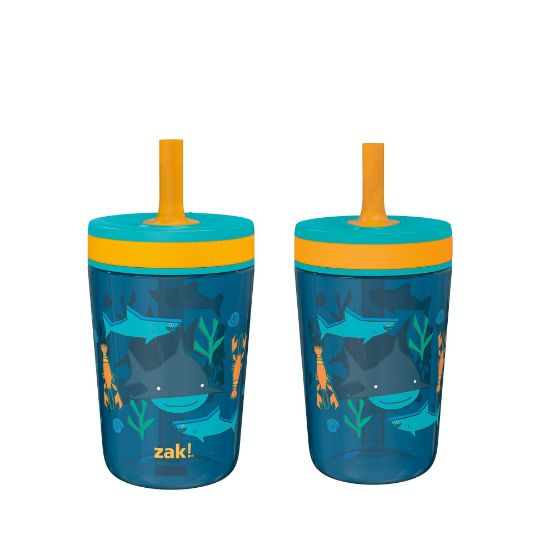 Picture of Zak Designs Kelso 15 oz Tumbler Set, (Underwater) Leak-Proof Screw-On Lid with Straw Made of Durable Plastic and Silicone, Perfect Bundle for Kids (2pc Set)