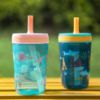 Picture of Zak Designs Kelso 15 oz Tumbler Set, (Underwater) Leak-Proof Screw-On Lid with Straw Made of Durable Plastic and Silicone, Perfect Bundle for Kids (2pc Set)
