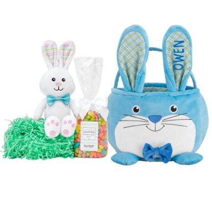 Picture of Let's Make Memories Personalized Easter Basket for Kids - For Boys and Girls - Plush Furry Critter - Custom Name - Fillable - With Optional Easter Basket Stuffers - Blue Bunny