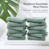 Picture of SWEET DOLPHIN 12 Pack Muslin Burp Cloths Large 100% Cotton Hand Washcloths for Baby - Baby Essentials Extra Absorbent and Soft Boys & Girls Milk Spit Up Rags - Dark Green, 20" X10"