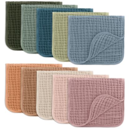Picture of Comfy Cubs Muslin Burp Cloths 20" x 10", Pack of 10 - Large, 6-Layer, Ultra Absorbent 100% Cotton for Baby Drool and Messes - Soft, Safe & Gentle Baby Burp Cloths for Boys & Girls - Multi