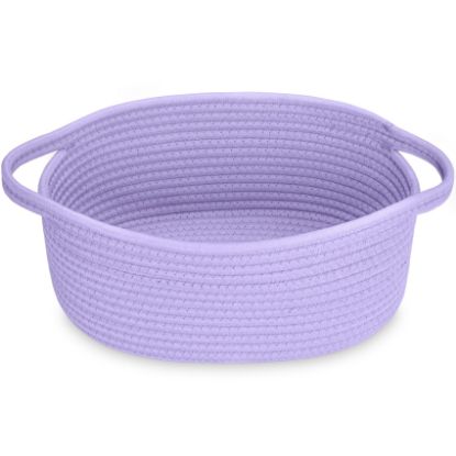 Picture of ABenkle Small Basket with Handles - Decorative Durable Rope Woven Storage Bin Shelf Storage Organizer Cube, Easter Baby Gift Basket, 12"x8"x5"