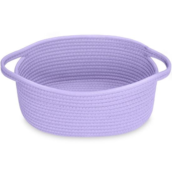Picture of ABenkle Small Basket with Handles - Decorative Durable Rope Woven Storage Bin Shelf Storage Organizer Cube, Easter Baby Gift Basket, 12"x8"x5"