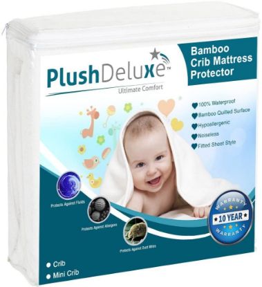 Picture of Crib Mattress Protector 100% Waterproof, Noiseless - Viscose Made from Quilted Ultra Soft White Terry Fitted Sheet Style (28"x52")
