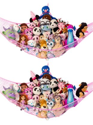 Picture of Lilly's Love Stuffed Animal Hammock | Corner Hanging Organizer, Stuffed Animal Storage | Easy to Hang Plushie Net w/Included Anchors & Hooks | Cute Room & Bedroom Decor (Pink, 2 Pack)