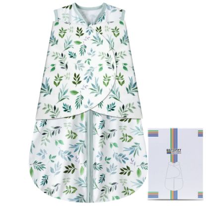 Picture of BSTOPPT Newborn Sleep Sack Baby Swaddle,Swaddle me 6-12 Month,3-Way Adjustable Wearable Blanket,100% Rayon Cotton Swaddling Sleeping Bag，TOG 0.5 (Leaf, 6-12 Months)