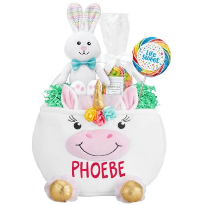 Picture of Let's Make Memories Personalized Easter Basket for Kids - For Boys and Girls - Plush Furry Critter - Custom Name - Fillable - With Optional Easter Basket Stuffers - Unicorn