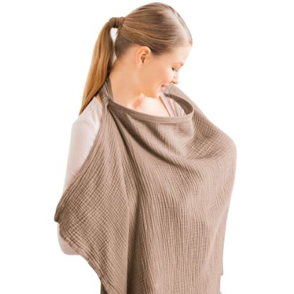 Picture of Konssy Muslin Nursing Cover for Baby Breastfeeding, Breathable 100% Cotton Breastfeeding Cover with Rigid Hoop for Mother Nursing Apron, Multi-use Carseat Canopy (Brown)