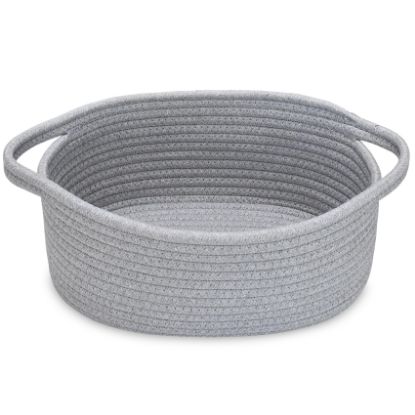 Picture of ABenkle Small Basket, 12"x 8" x 5" Cute Small Woven Basket, Rope Room Shelf Storage Basket, Cat Dog Toys Basket Chest Box, Decorative Empty Gift Basket with Handles - All Gray