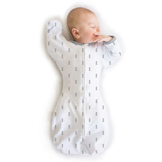 Picture of SwaddleDesigns Transitional Swaddle Sack, Arms Up Half-Length Sleeves & Mitten Cuffs, Swaddle for Newborn Transition to Baby Sleep Sack Wearable Blanket, Small, 0-3 month, 6-14 lb, Tiny Arrows