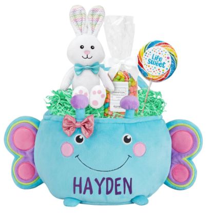 Picture of Let's Make Memories Personalized Easter Basket for Kids - For Boys and Girls - Plush Furry Critter - Custom Name - Fillable - With Optional Easter Basket Stuffers - Butterfly