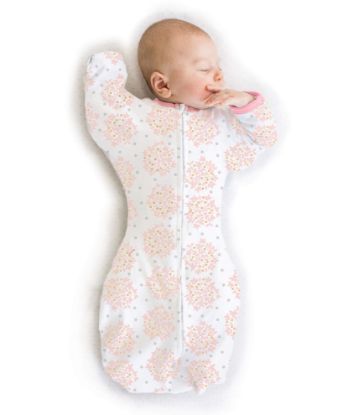 Picture of SwaddleDesigns Transitional Swaddle Sack, Arms Up Half-Length Sleeves & Mitten Cuffs, Swaddle for Newborn Transition to Baby Sleep Sack Wearable Blanket, 0-3 month, 6-14 lb, Heavenly Floral Pink