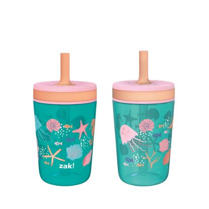 Picture of Zak Designs Kelso 15 oz Tumbler Set, (Shells) Leak-Proof Screw-On Lid with Straw Made of Durable Plastic and Silicone, Perfect Cup Bundle for Kids (2pc Set)