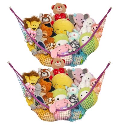 Picture of Lilly's Love Stuffed Animal Hammock | Corner Hanging Organizer, Stuffed Animal Storage | Easy to Hang Plushie Net w/Included Anchors & Hooks | Cute Room & Bedroom Decor (Rainbow, 2 Pack)