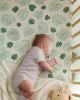 Picture of Blissful Diary Muslin Mini Crib Sheets, Pack and Play Mattress Sheets Fitted for Pack N Play, Soft Cotton for Boys Girls, 2 Pack(Monstera&Dark Green)