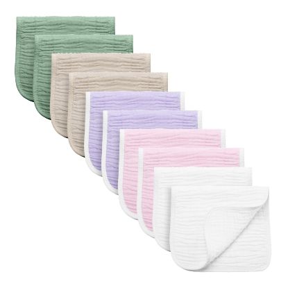 Picture of Synrroe Burp Cloths Large, Muslin Burp Cloths for Baby Girls and Boys, Pack of 10 Extra Absorbent and Soft Muslin Bibs, 6 Layers 20 by 10 Inches 100% Cotton (Mix 10 Pack Pink Green)