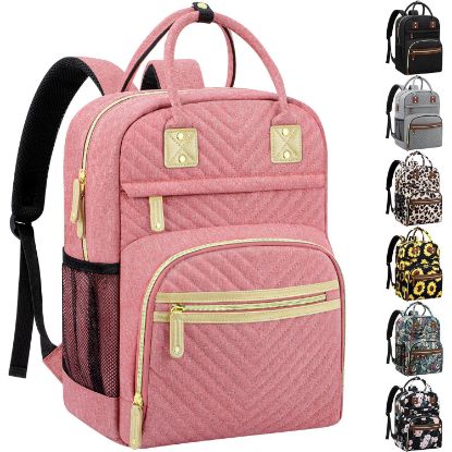 Picture of Baby Diaper Bag Backpack Tote for Women Large Capacity with Insulated Pockets Multifunctional Waterproof Diaper Bags For Baby Girl Boy Mama Maternity Travel Bag Pink