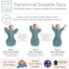 Picture of SwaddleDesigns Transitional Swaddle Sack, Arms Up Half-Length Sleeves & Mitten Cuffs, Swaddle for Newborn Transition to Baby Sleep Sack Wearable Blanket, Medium, 3-6 Month, 14-21 lb, Heathered Teal