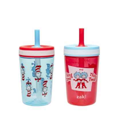 Picture of Zak Designs Dr. Seuss Kelso Toddler Cups For Travel or At Home, 15oz 2-Pack Durable Plastic Sippy Cups With Leak-Proof Design is Perfect for Kids (The Cat in the Hat)