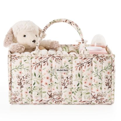 Picture of Blissful Diary Floral Diaper Caddy Organizer, Stylish Nursery Storage Basket, Gift for Baby Shower, Baby Registry Must Have, Newborn Essentials, Pastoral Daisy