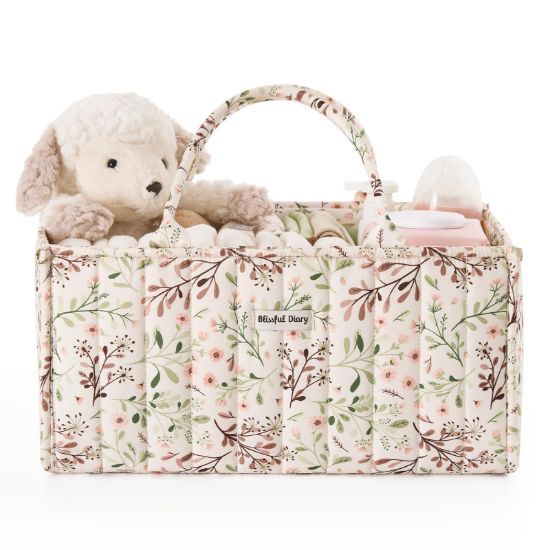 Picture of Blissful Diary Floral Diaper Caddy Organizer, Stylish Nursery Storage Basket, Gift for Baby Shower, Baby Registry Must Have, Newborn Essentials, Pastoral Daisy