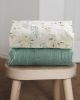 Picture of Blissful Diary Muslin Mini Crib Sheets, Pack and Play Mattress Sheets Fitted for Pack N Play, Soft Cotton for Boys Girls, 2 Pack(Roman Green&Leaf)