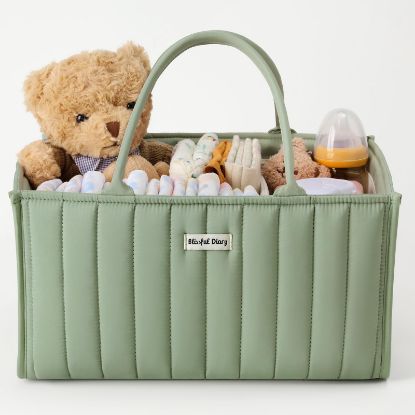 Picture of Blissful Diary Baby Diaper Caddy Organizer, Stylish Storage Basket for Newborn Essentials and Diaper Station, Gift for Baby Shower and Registry Must-Have, Sage Green
