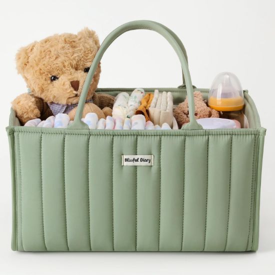 Picture of Blissful Diary Baby Diaper Caddy Organizer, Stylish Storage Basket for Newborn Essentials and Diaper Station, Gift for Baby Shower and Registry Must-Have, Sage Green