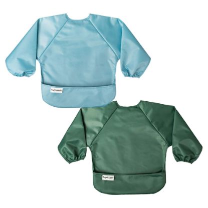Picture of Tiny Twinkle Mess Proof Baby Bib |2 Pack Waterproof Smock Bib for Eating, Machine Washable Full Sleeve with Pocket(Slate Olive, Large 2-4 Years)