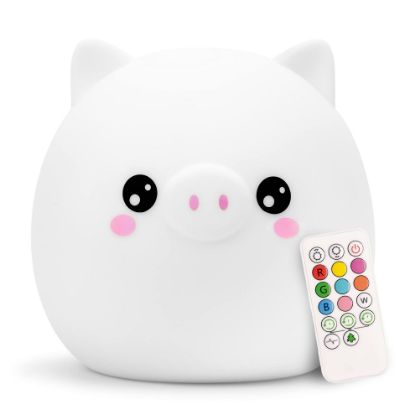 Picture of Lumipets Kawaii Pig Night Light, Silicone Rubber Material, Multicolor, USB Rechargeable, Remote Control, 12 Hour Battery Life, 60 Minute Auto-Shutoff Timer, Great For Kids Bedrooms