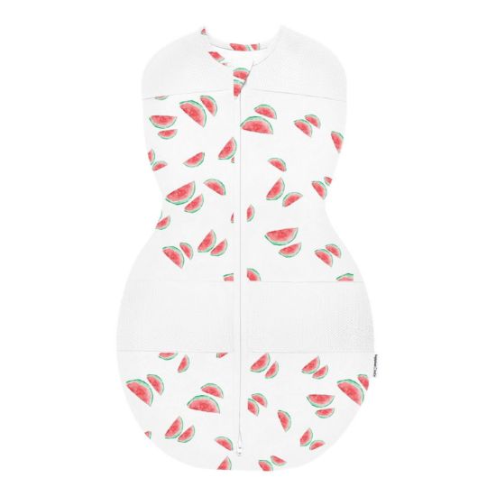 Picture of Happiest Baby Sleepea 5-Second Swaddle - 100% Organic Cotton Baby Swaddle Blanket - Doctor Designed Promotes Healthy Hip Development (Ivory Watermelons, Small)