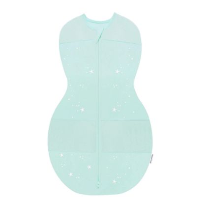 Picture of Happiest Baby Sleepea 5-Second Swaddle - 100% Organic Cotton Baby Swaddle Blanket - Doctor Designed Promotes Healthy Hip Development (Teal Stars, Large)