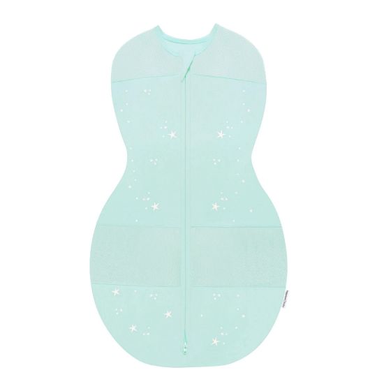 Picture of Happiest Baby Sleepea 5-Second Swaddle - 100% Organic Cotton Baby Swaddle Blanket - Doctor Designed Promotes Healthy Hip Development (Teal Stars, Large)