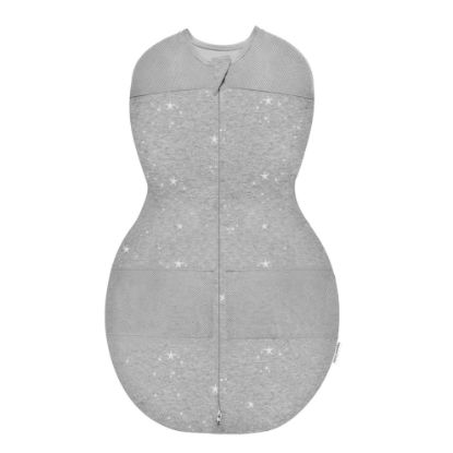Picture of Happiest Baby Sleepea 5-Second Swaddle - 100% Organic Cotton Baby Swaddle Blanket - Doctor Designed Promotes Healthy Hip Development (Graphite Stars, Large)