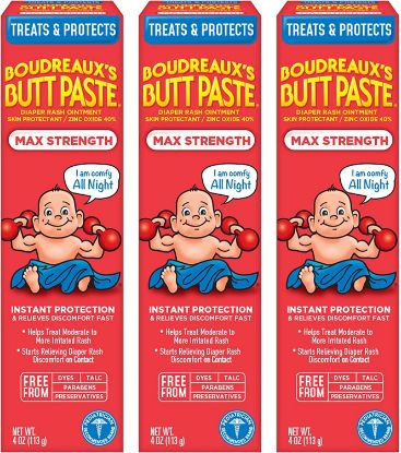 Picture of Boudreaux's Butt Paste Maximum Strength Diaper Rash Cream, Ointment for Baby, 4 oz Tube, 3 Pack