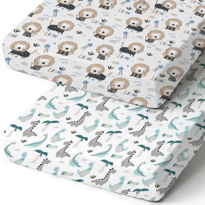 Picture of BROLEX Baby Fitted Crib Sheets: Kid Crib Sheets - Set of 2 for Toddler Standard Size Crib Mattress for Boys and Girls - Jersey Knit Crib Bed Sheets Dinosaur Lion