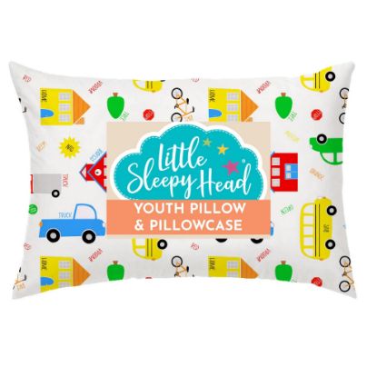 Picture of Youth Pillow with Pillowcase 16x22, Soft Jumbo Toddler Pillow, Kids Pillow & Hypoallergenic Pillow Case - Best Kids Pillows for Sleeping, Perfect Kids Travel Pillow (Trucks 'N Cars)