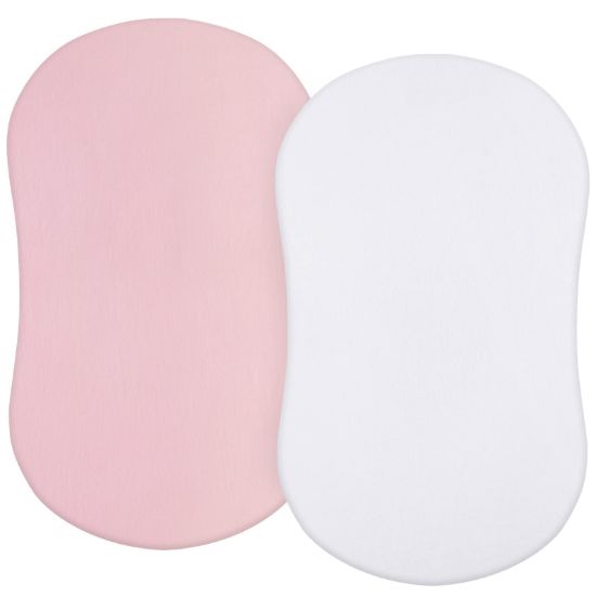 Picture of Bassinet Sheets Compatible with Halo Bassinest Swivel/Flex/Glide Sleeper and 4moms mamaRoo Sleep Bassinet, 100% Cotton, 2 Pack, Ultra Soft Bassinet Sheet for Baby, White & Pink