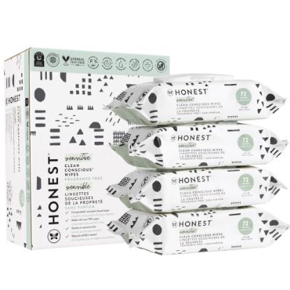 Picture of The Honest Company Clean Conscious Multi-Use Wipes | Hypoallergenic + Unscented for Sensitive Skin | Over 99% Water, Compostable, Plant Based, Baby Wipes | Pattern Play, 288 Count