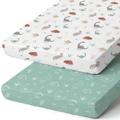 Picture of Pack n Play Sheets, BROLEX 2 Pack Mini Crib Sheets,Stretchy Portable Fitted Playard Sheet Set, Convertible Playard Mattress Cover,Ultra Soft Breathable Material,Cute Dinosaurs