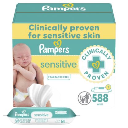 Picture of Pampers Baby Wipes Sensitive, Water Based Wipes, Hypoallergenic and Unscented for Babies, 588 Wipes Total (7 Refill Packs)
