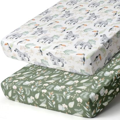 Picture of BROLEX Baby Fitted Crib Sheets: Kid Crib Sheets - Set of 2 for Toddler Standard Size Crib Mattress for Boys and Girls - Jersey Knit Crib Bed Sheets Zebra Forest