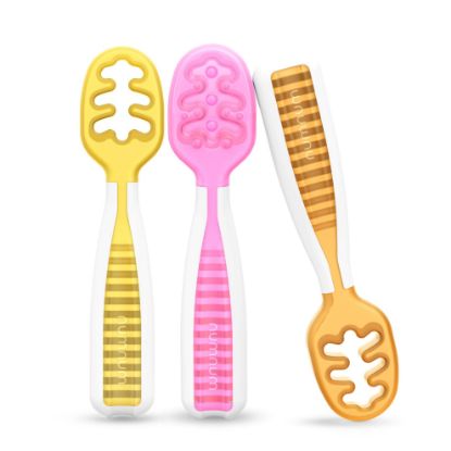 Picture of NumNum Baby Spoons Set, Baby Essentials Pre-Spoon GOOtensils for 6+ Months, First Stage Self-Feeding Spoons for Baby Led Weaning (BLW), Silicone Toddler Utensils, BPA-Free, 3 Pack Tropical Paradise