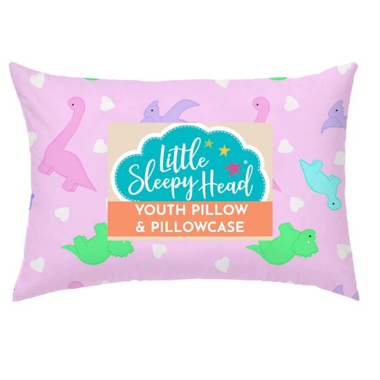 Picture of Youth Pillow with Pillowcase 16x22, Soft Jumbo Toddler Pillow, Kids Pillow & Hypoallergenic Pillow Case - Best Kids Pillows for Sleeping, Perfect Kids Travel Pillow (Dinosaurs Pink)