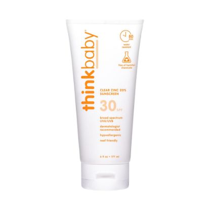 Picture of Thinkbaby Mineral Sunscreen, SPF 30 Clear Zinc Oxide Baby Sun Screen, 6 Fl Oz, Natural, Water Resistant, Reef Safe, Vegan, Broad Spectrum UVA/UVB Protection