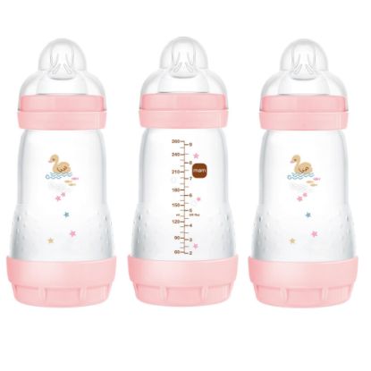 Picture of MAM 9oz Easy Start Anti-Colic Baby Bottles, Medium Flow, Breastfeeding-Like Silicone Nipple Bottle, Reduces Colic, Gas, & Reflux, Easy-to-Clean, BPA-Free, 2+ Months