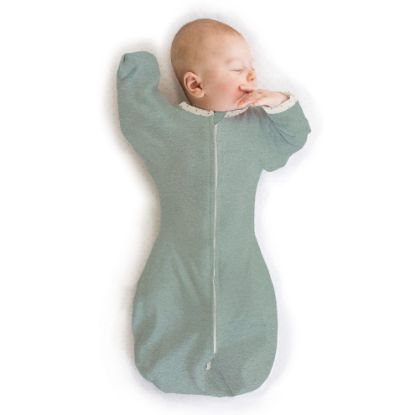 Picture of SwaddleDesigns Transitional Swaddle Sack, Arms Up Half-Length Sleeves & Mitten Cuffs, Swaddle for Newborn Transition to Baby Sleep Sack Wearable Blanket, Medium, 3-6 month, 14-21 lb, Heathered Jadeite